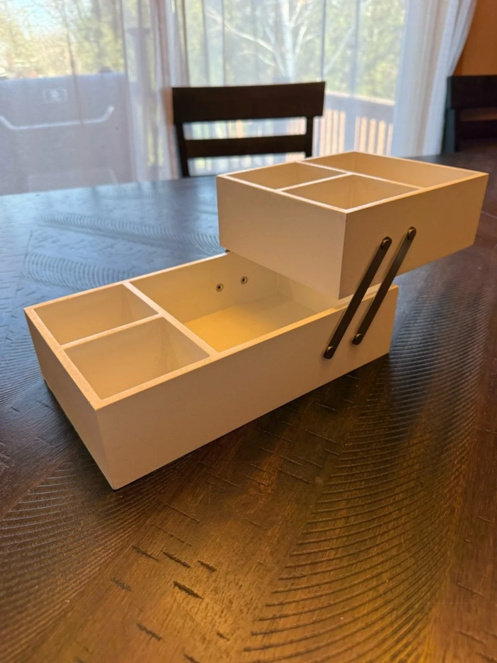 White Wooden Multi-Section Desk Organizer with Drawer Handles